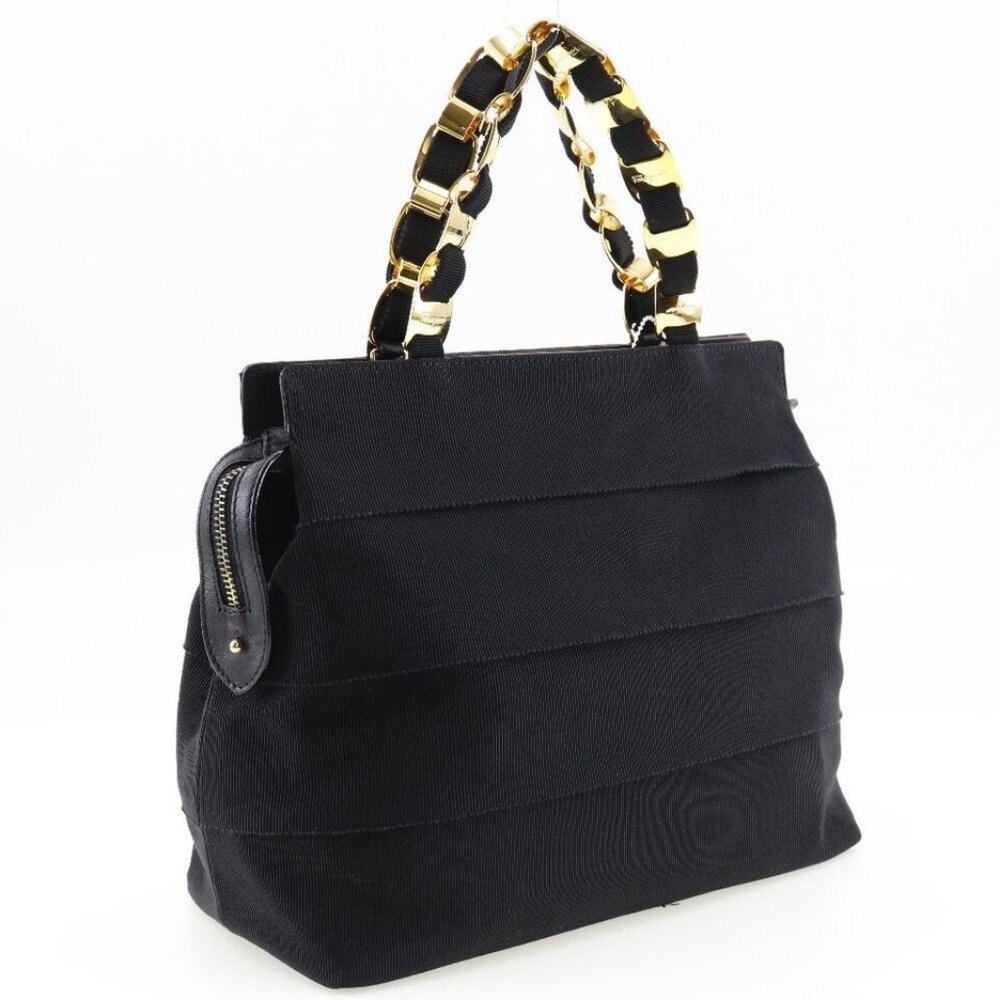 Salvatore Ferragamo Vala Chain Handbag AU-21 5251 black canvas Women - Picture 5 of 16